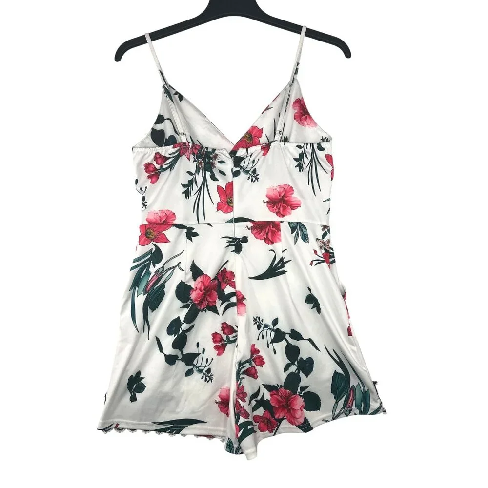 CBR Floral Print Womens Romper With Lace Hem & Adjustable Straps Large - Picture 2 of 12